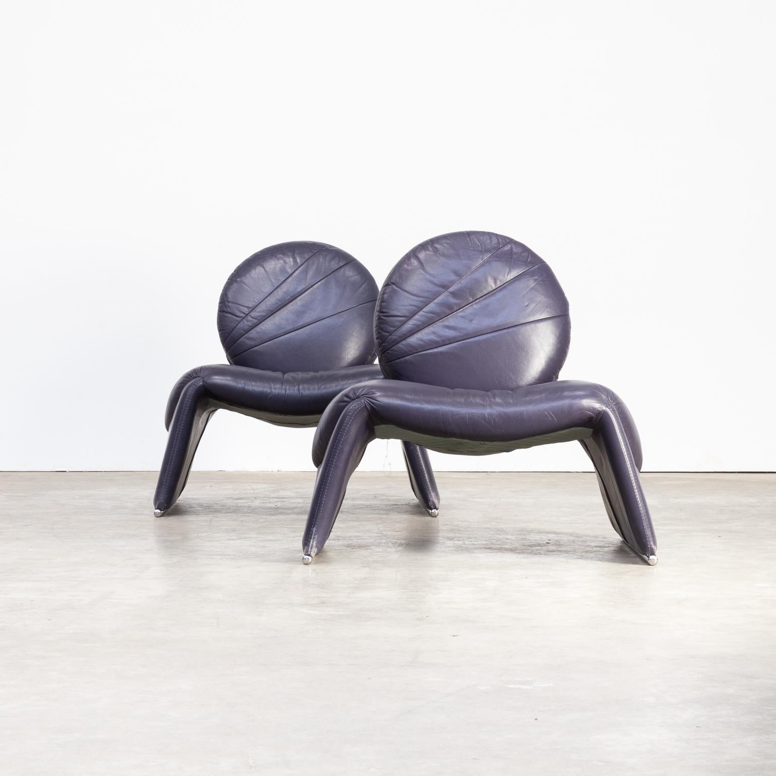 Italian 1970s Set of Two Leather ‘calipso c35’ Design Fauteuils For Sale