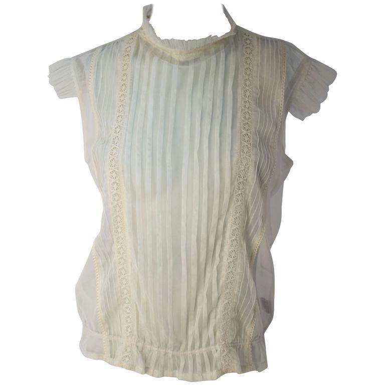 Women's 70s Sleeveless Net Blouse with Lace Detail For Sale