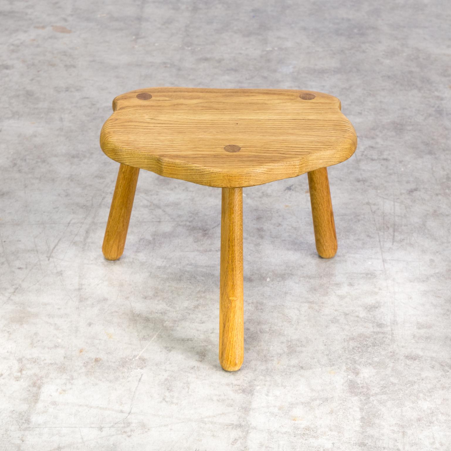 1970s smoked oak wooden stool. Good condition consistent with age and use.