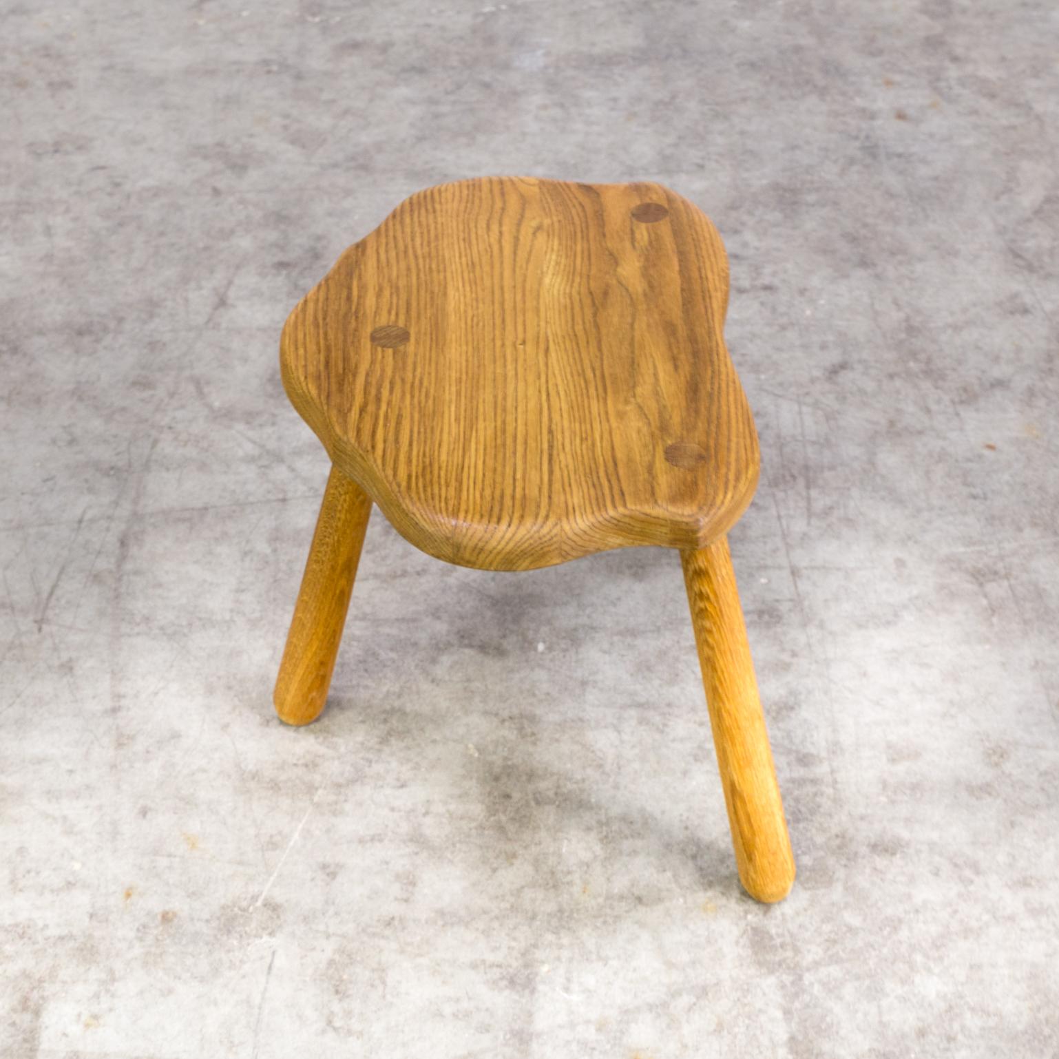 1970s Smoked Oak Wooden Stool For Sale 1