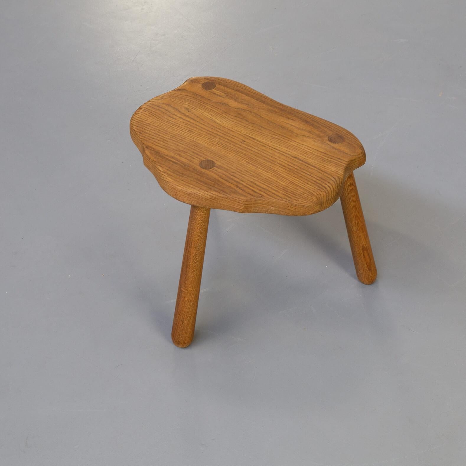 French 70s Smoked Oak Wooden Stool