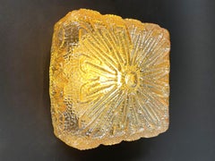 70s Square Amber Lava Sun Glas Wall Lamp Flush Wall or Ceiling Light, by Massive