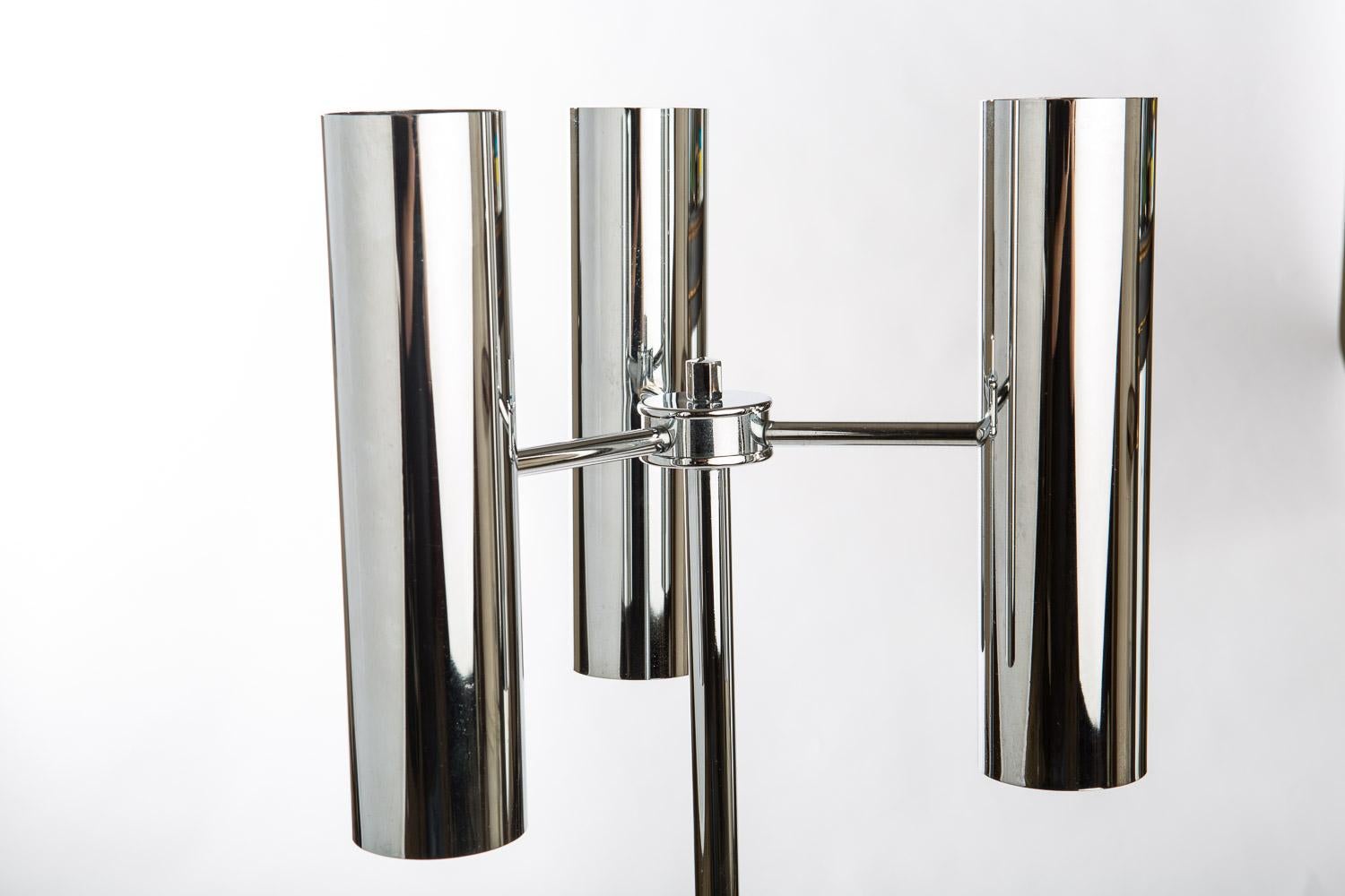 Lámpara de sobremesa de latón tubular Tristar de estilo futurista elegante de los años 70 en níquel pulido Vaciado en venta