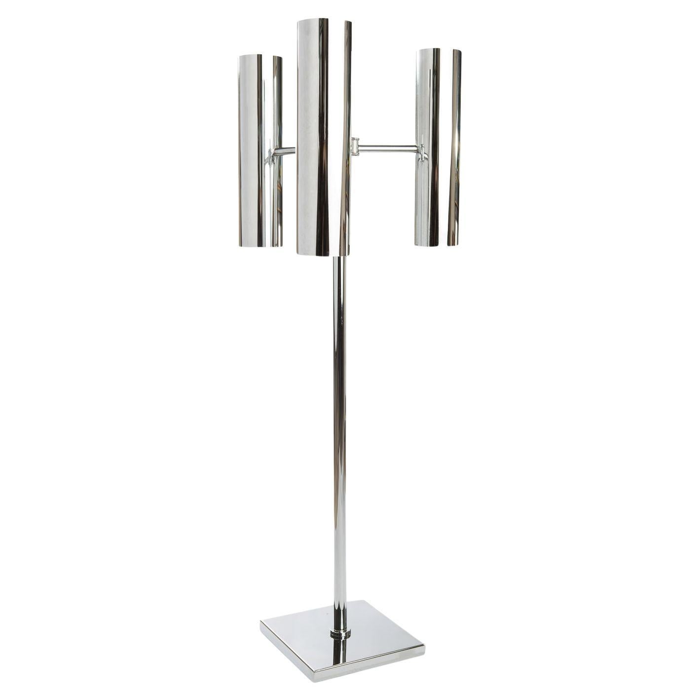 70's style futurist elegant Tristar tubular Brass Table Lamp in Polished Nickel