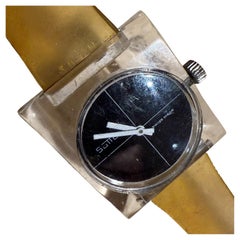 Orologio da polso meccanico Sutton Square in acrilico e lucite degli anni '70