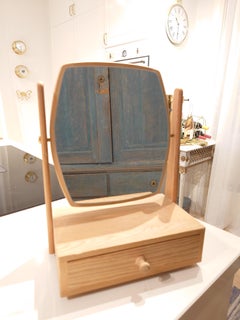 70s Swedish TABLE MIRROR / DRAWER MIRROR wood Mid Century modern.