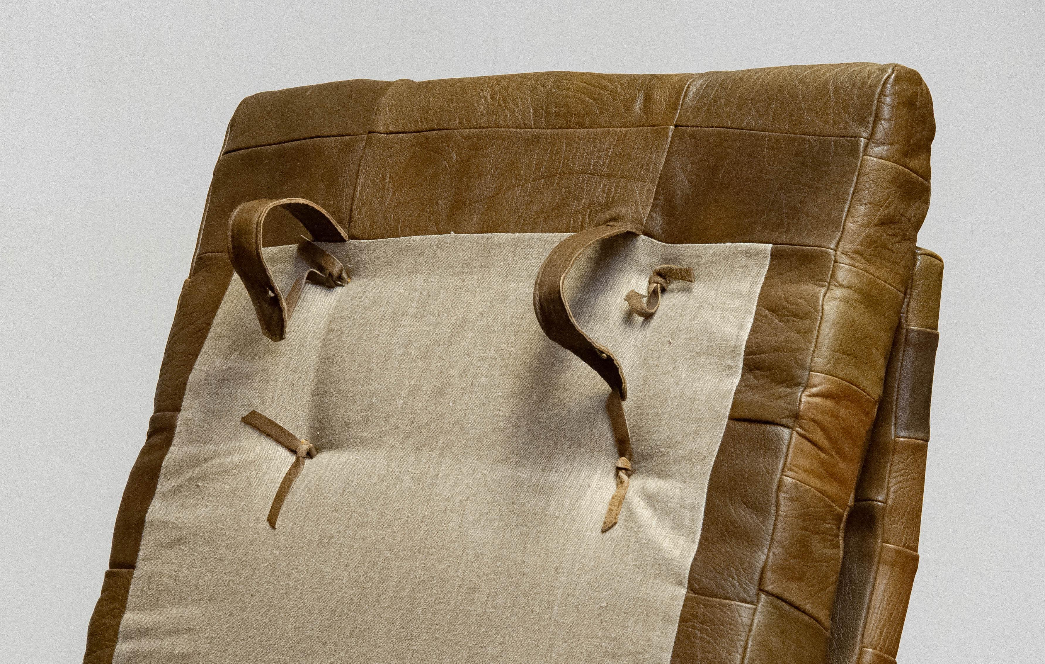 70s Swivel Chair By Arne Norell Möbel AB In Sturdy Olive Green Patchwork Leather im Angebot 2