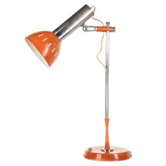 70s Table Lamp in Chrome Metal and Orange Italian Design