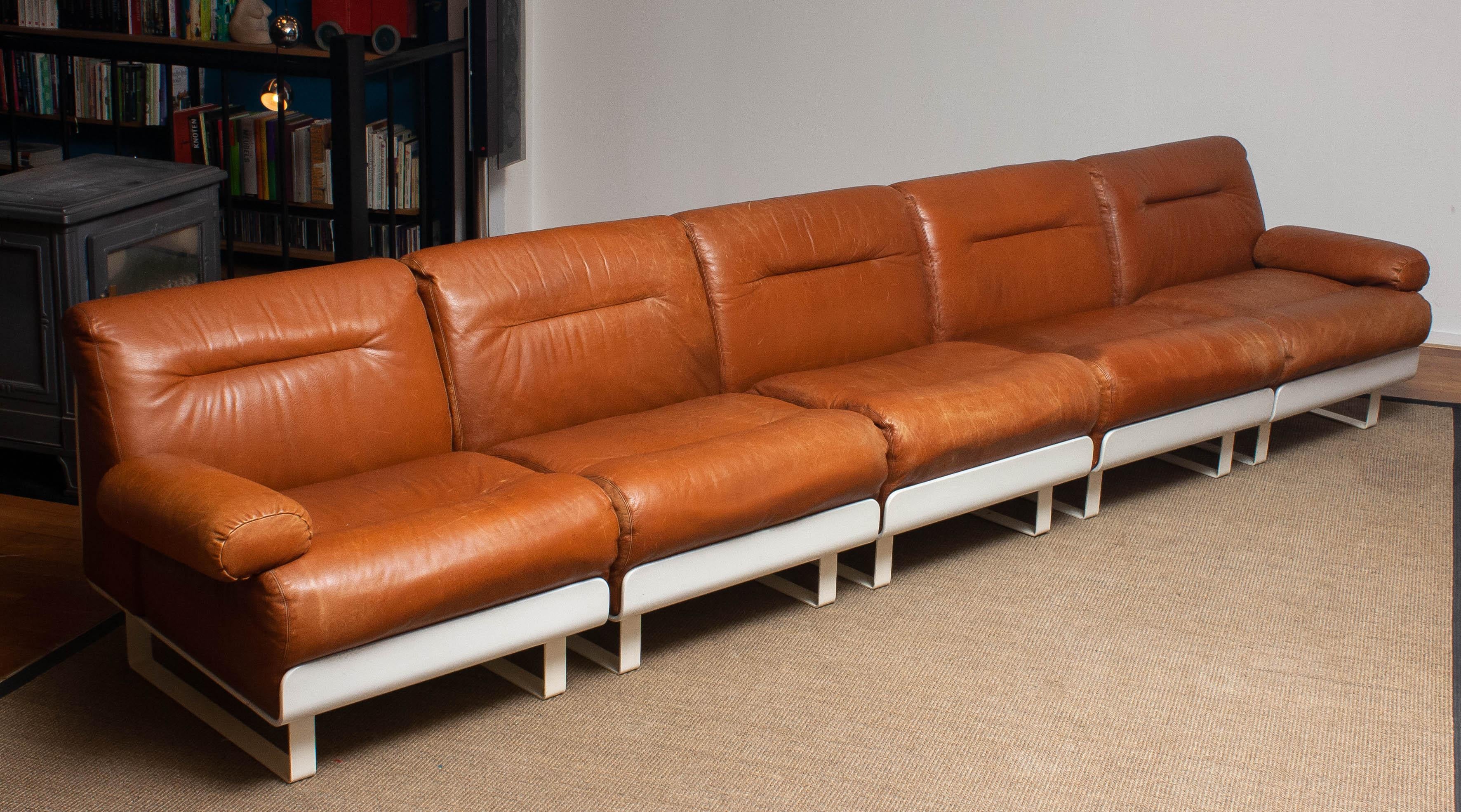 '70s Tan / Cognac Leather Sectional Sofa / Club Chairs by Luici Colani for COR 1