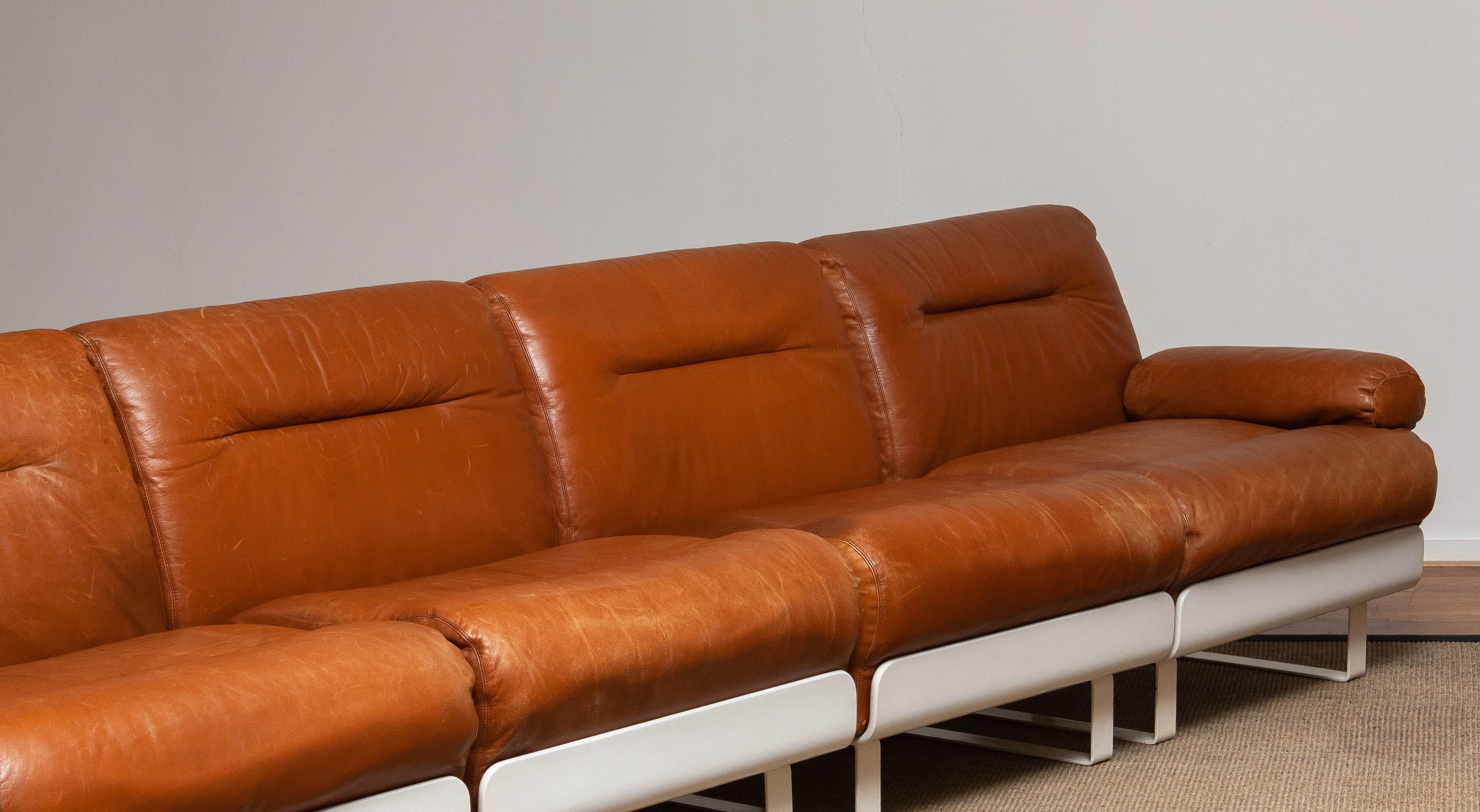 '70s Tan / Cognac Leather Sectional Sofa / Club Chairs by Luici Colani for COR 2