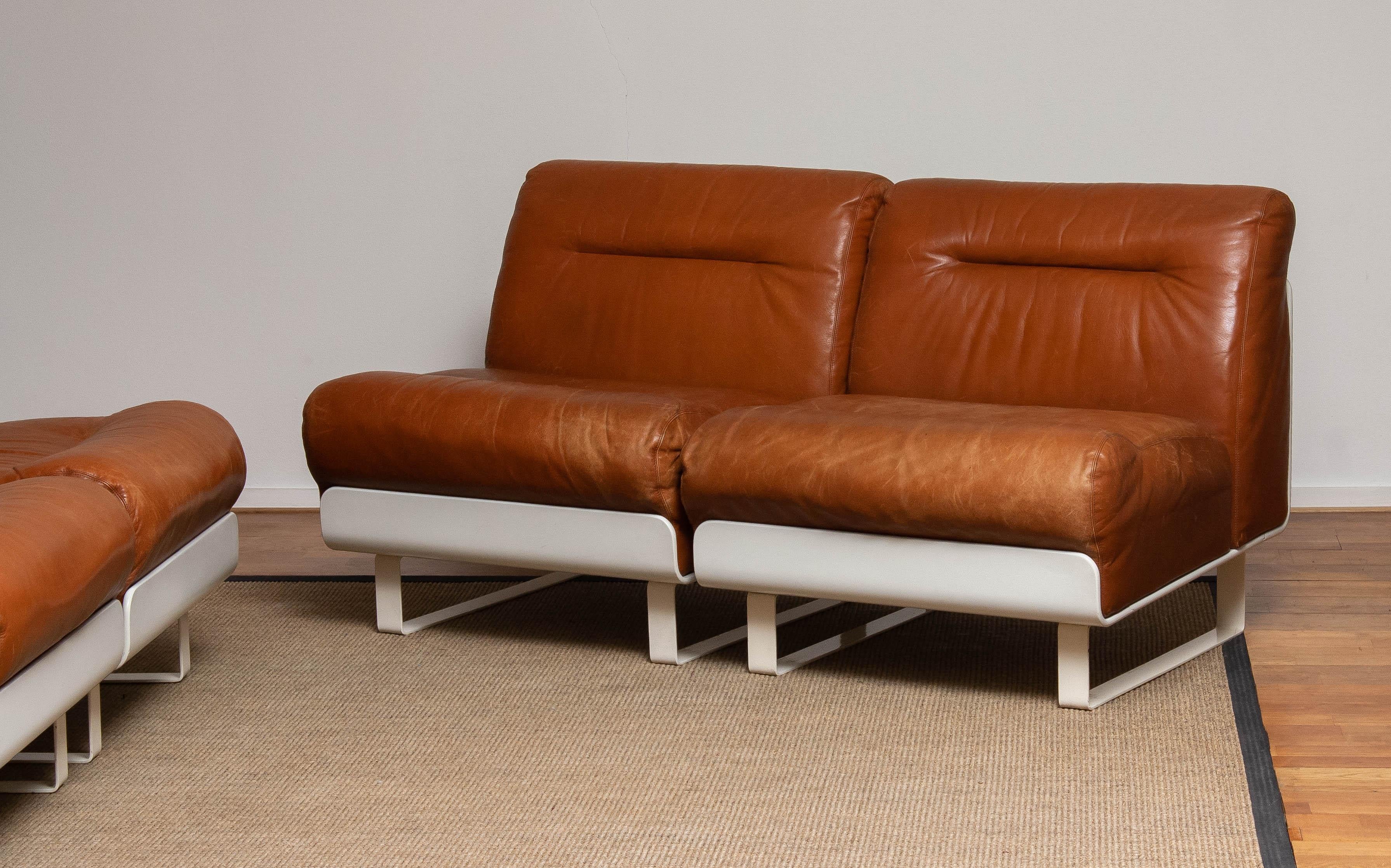 German '70s Tan / Cognac Leather Sectional Sofa / Club Chairs by Luici Colani for COR