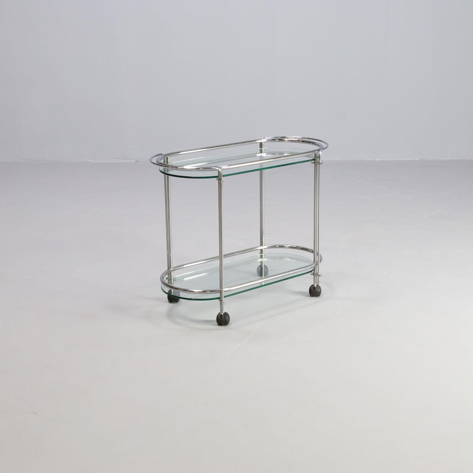 Mid-Century Modern 70s Tea Table Serving Trolley in Chrome and Glass for Gallotti & Radice For Sale