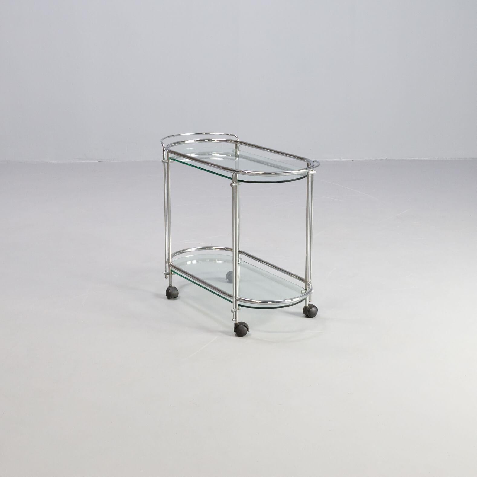 20th Century 70s Tea Table Serving Trolley in Chrome and Glass for Gallotti & Radice For Sale