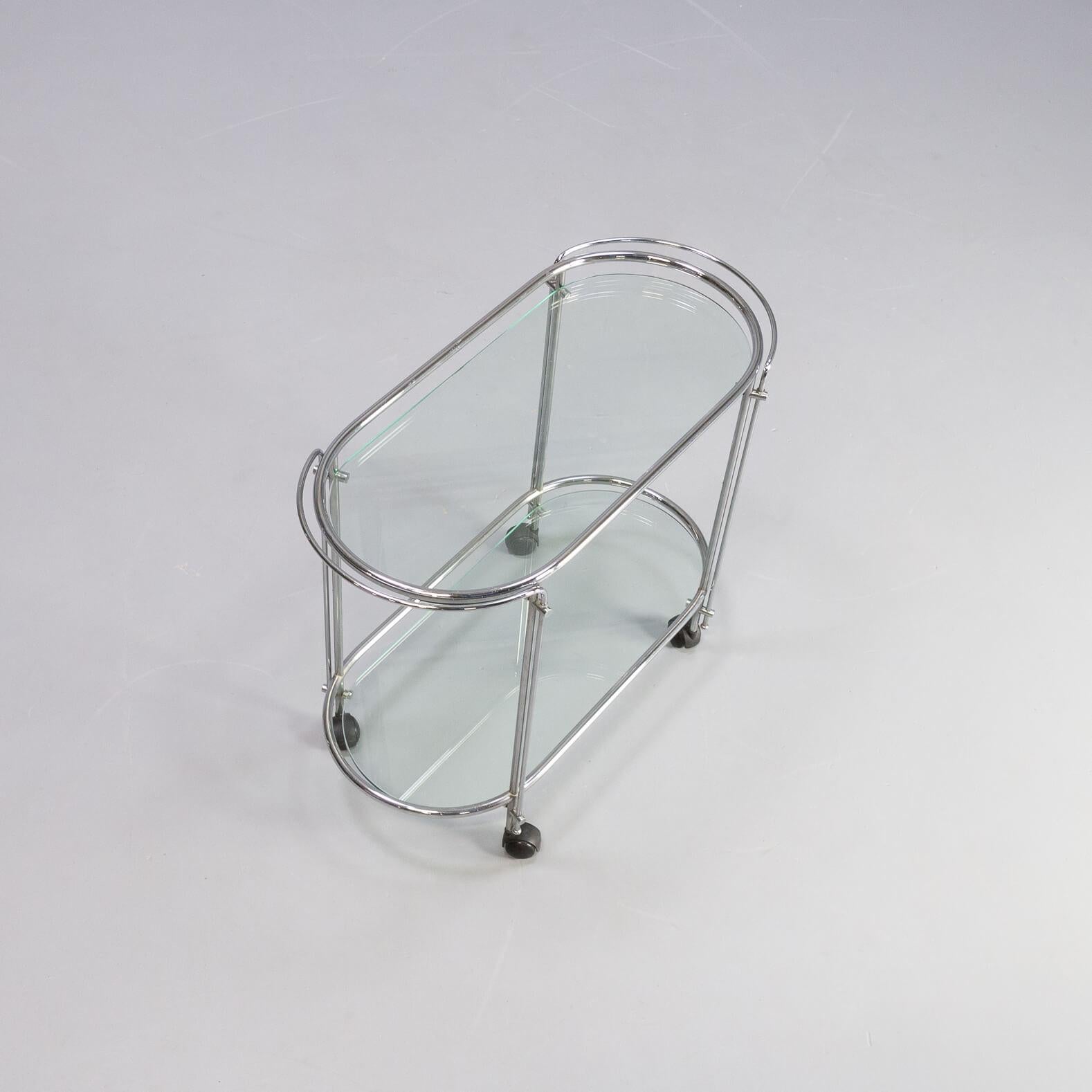 70s Tea Table Serving Trolley in Chrome and Glass for Gallotti & Radice For Sale 2