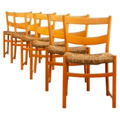 70s Teak and wicker dining chair set/6