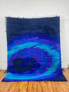 70's THOR, Abstract Blue Purple Sea Contemporary, UNUSED, Rya Rug, Mid Century
