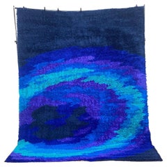 70's THOR, Abstract Blue Purple Sea Contemporary, UNUSED, Rya Rug, Mid Century