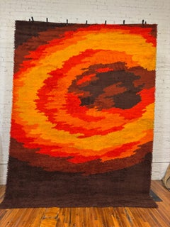 70's THOR Brown Orange Yellow Sunset Contemporary UNUSED Rya Rug Mid Century