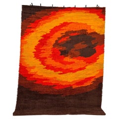 Retro 70's THOR Brown Orange Yellow Sunset Contemporary UNUSED Rya Rug Mid Century
