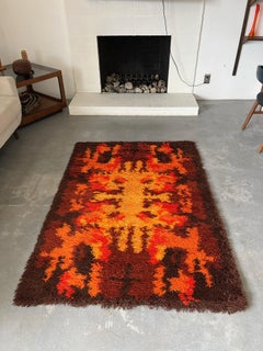 70's THOR Rorschach Geometry Contemporary, UNUSED, Brown Rya Rug, Mid Century