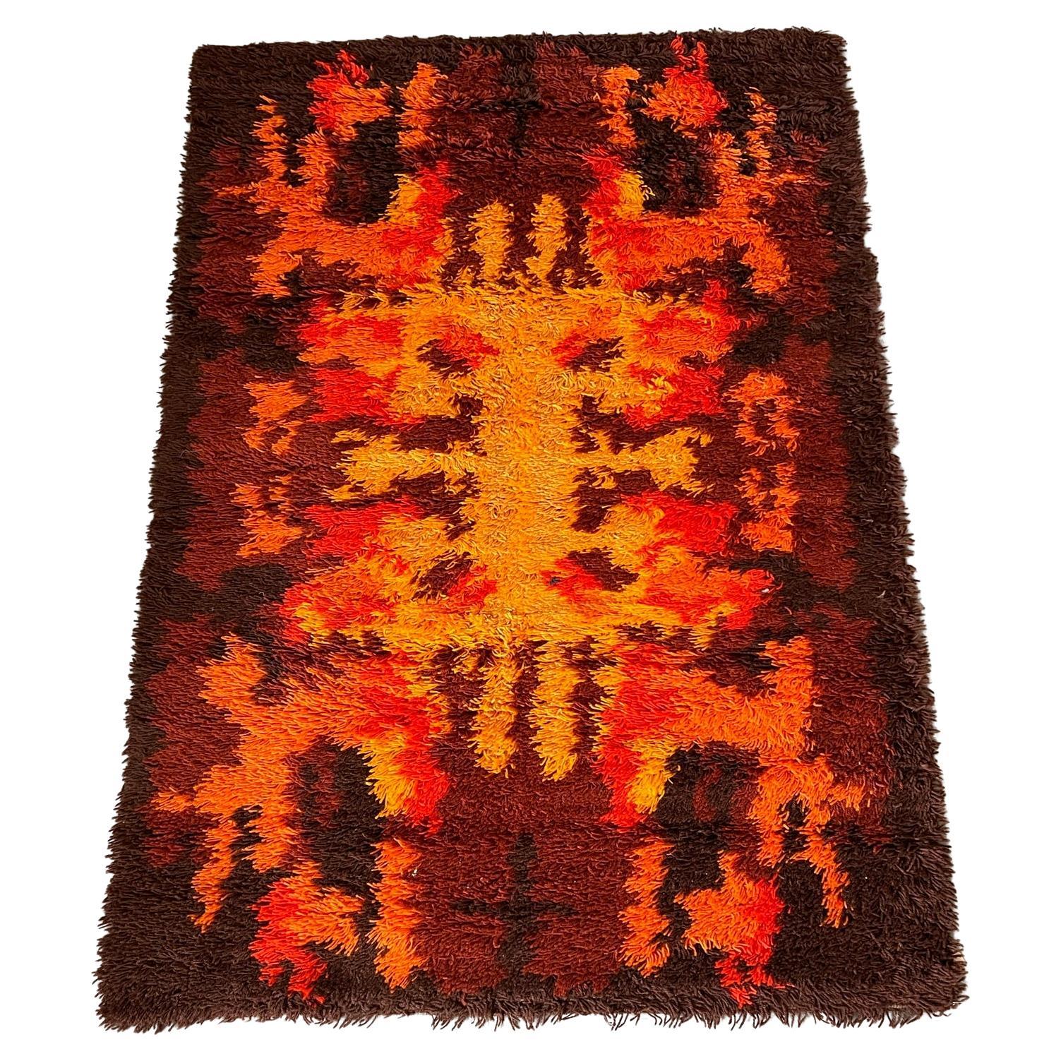70's THOR Rorschach Bold Geometry Contemporary UNUSED Brown Rya Rug Mid Century