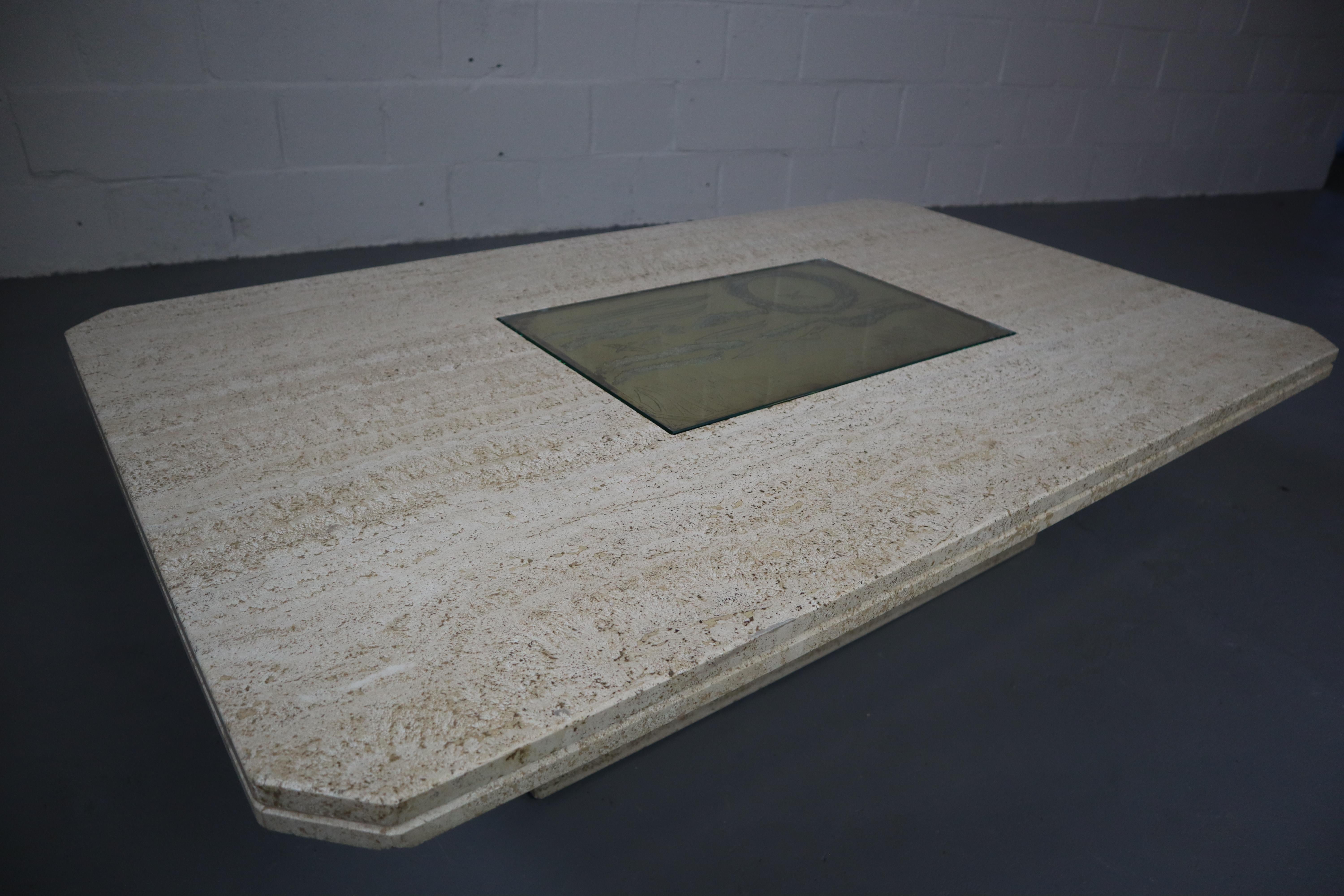Late 20th Century 70s Travertine Coffee Table by George Mathias for Maho For Sale