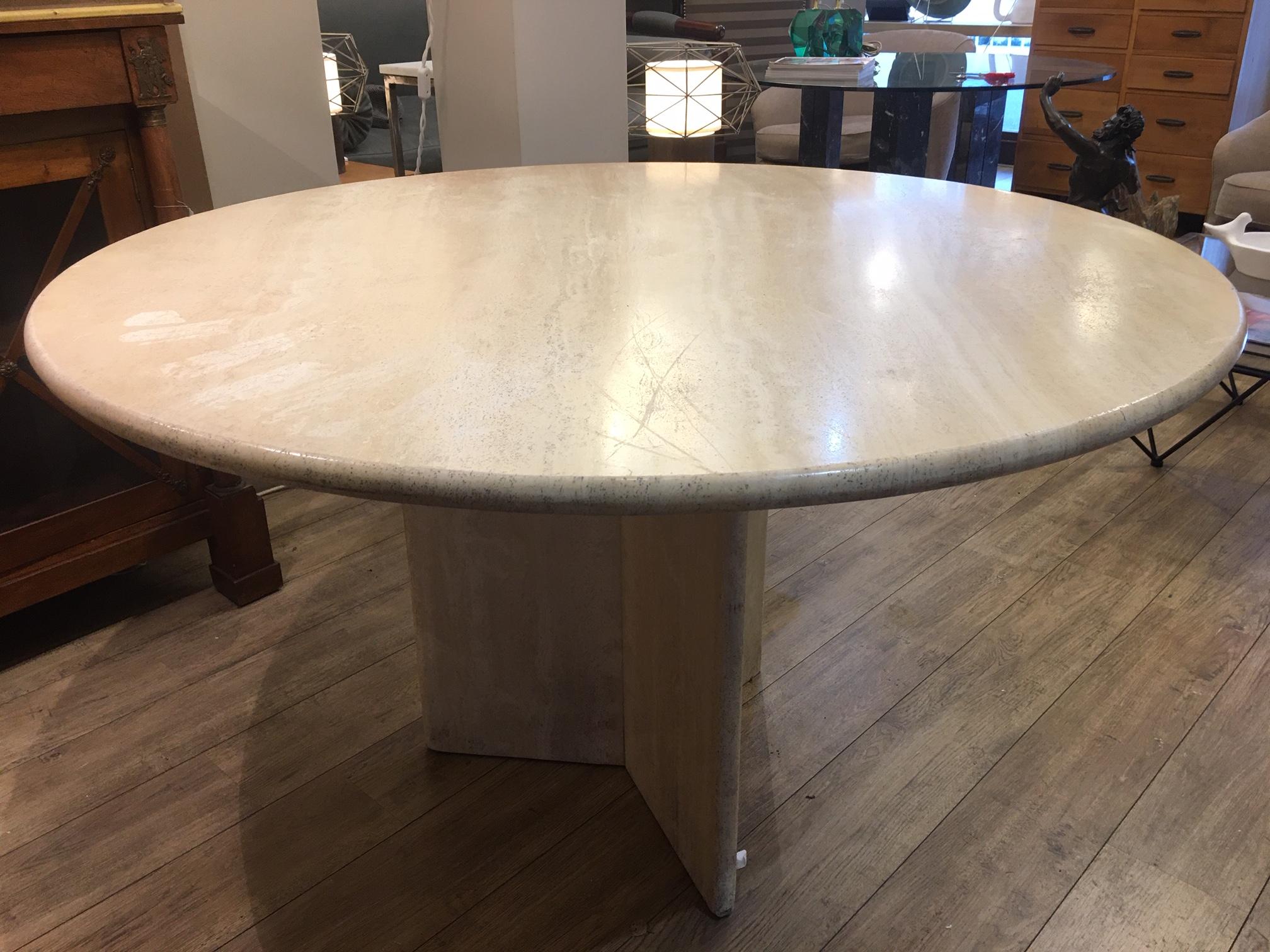 70s Travertine Round Table, French, Design 4