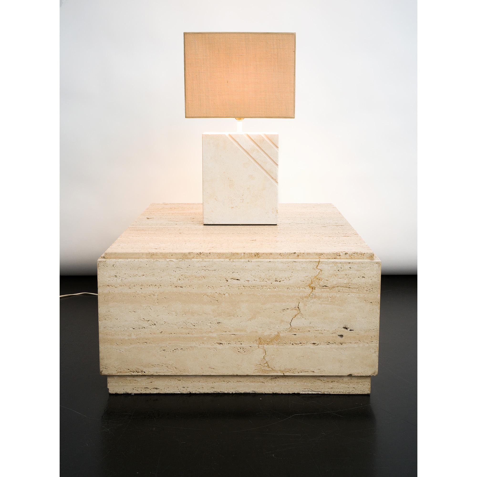 Italian 1970s Travertine Table Lamp with Rectangular Lampshade For Sale