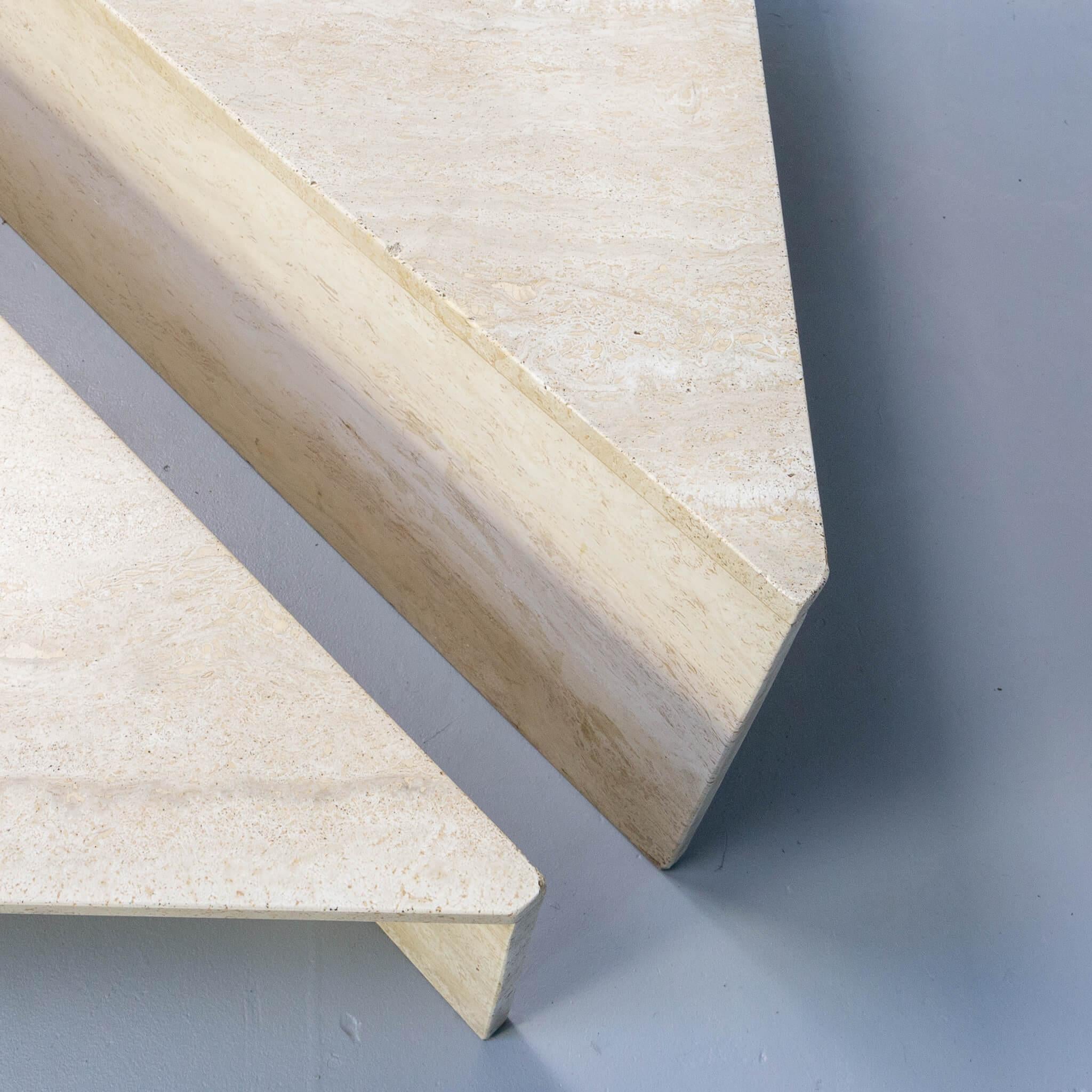 Travertine 70s Triangle Set Travertin Coffee Table for Up&Up For Sale