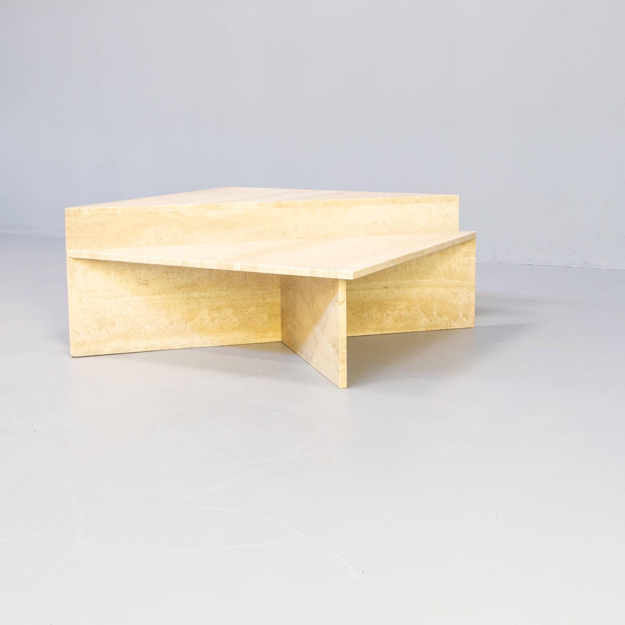Mid-Century Modern 70s Triangle Set Travertin Coffee Table for Up&Up For Sale