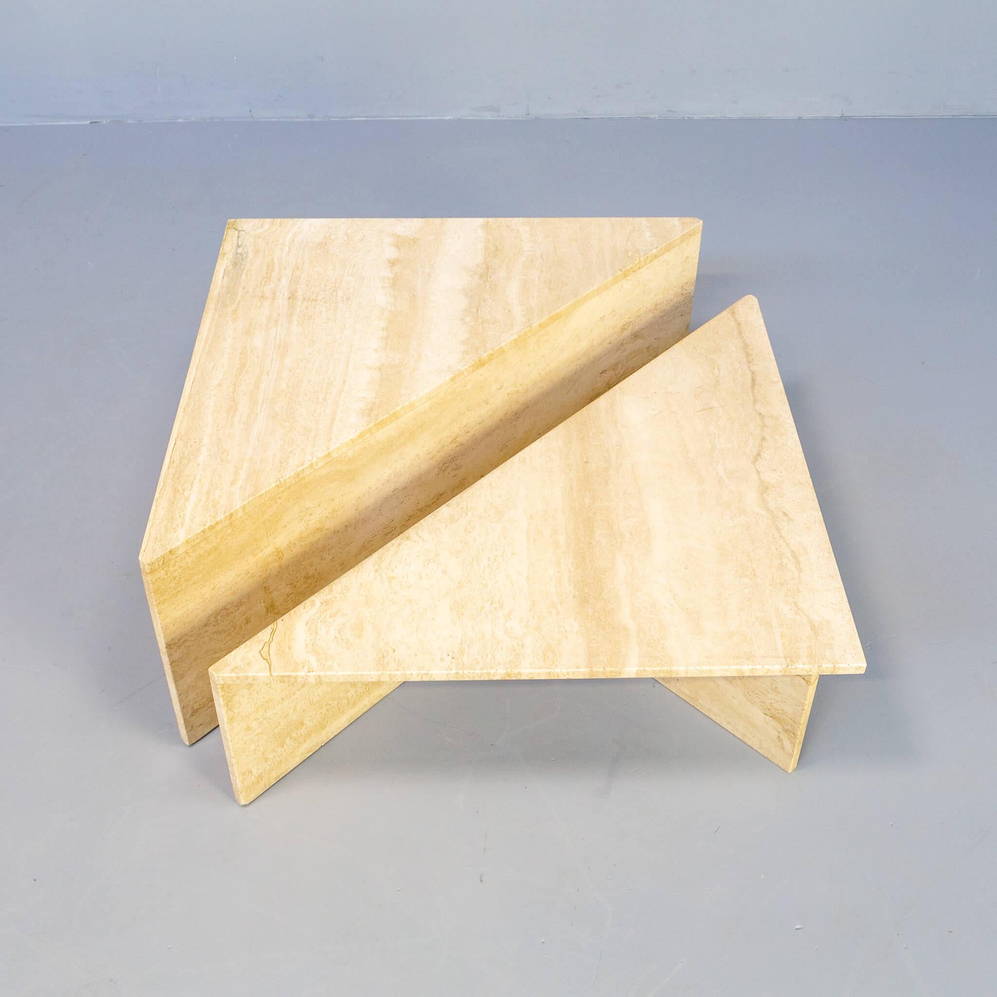 Belgian 70s Triangle Set Travertin Coffee Table for Up&Up For Sale
