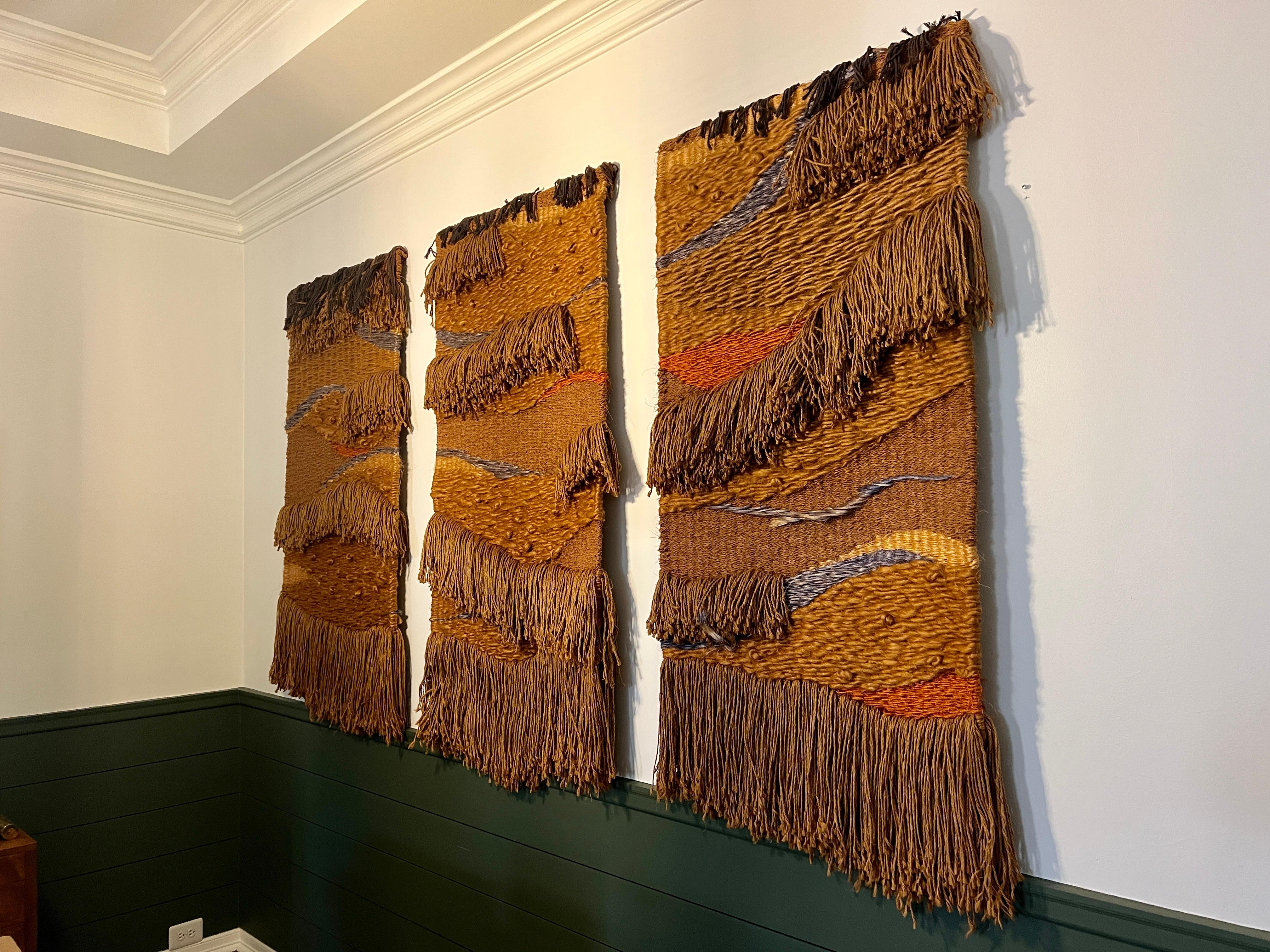 70er Jahre Triptychon Faserkunst 