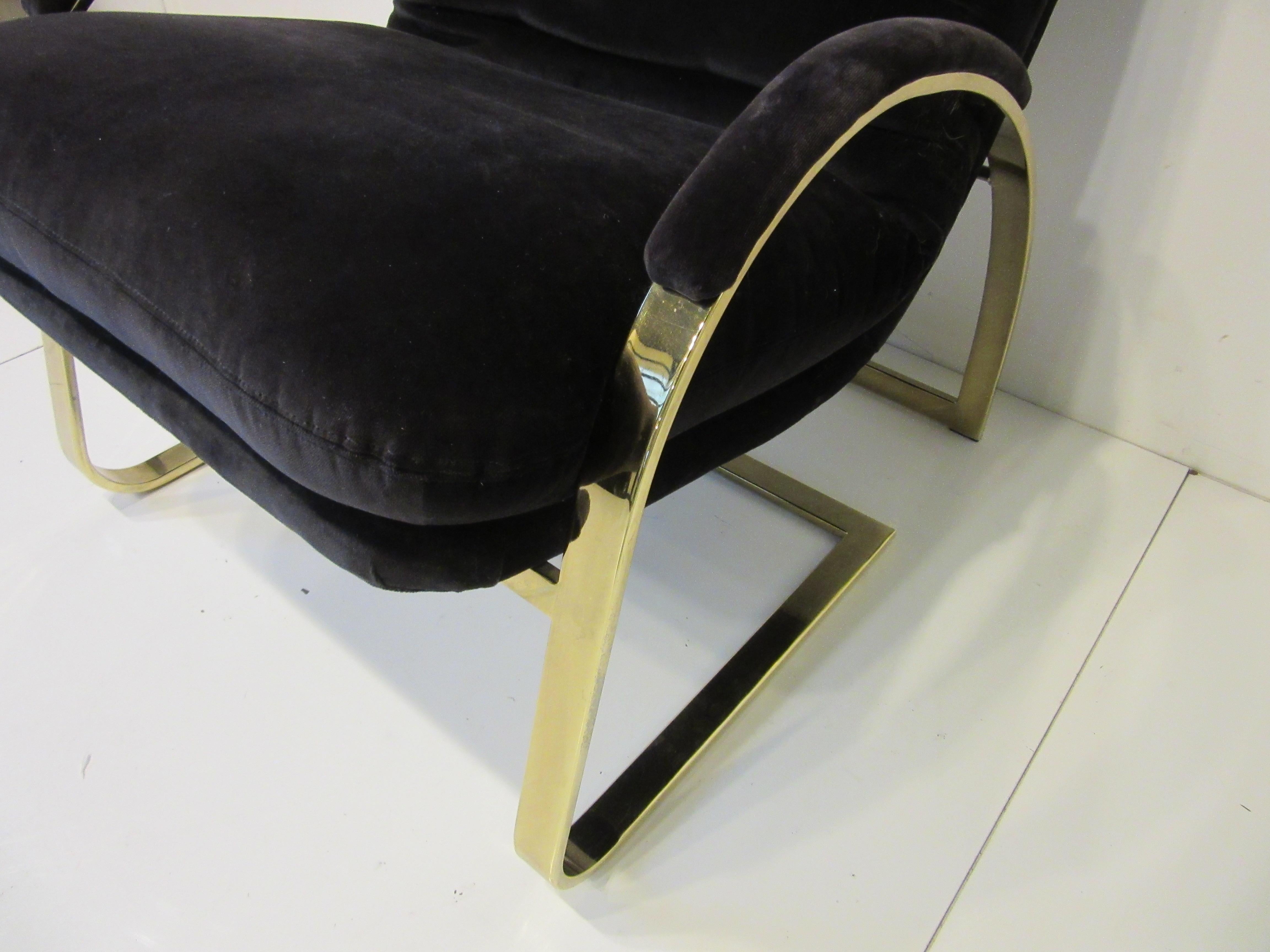 70's Upholstered Brass Lounge Chair in the Style of Pace  2
