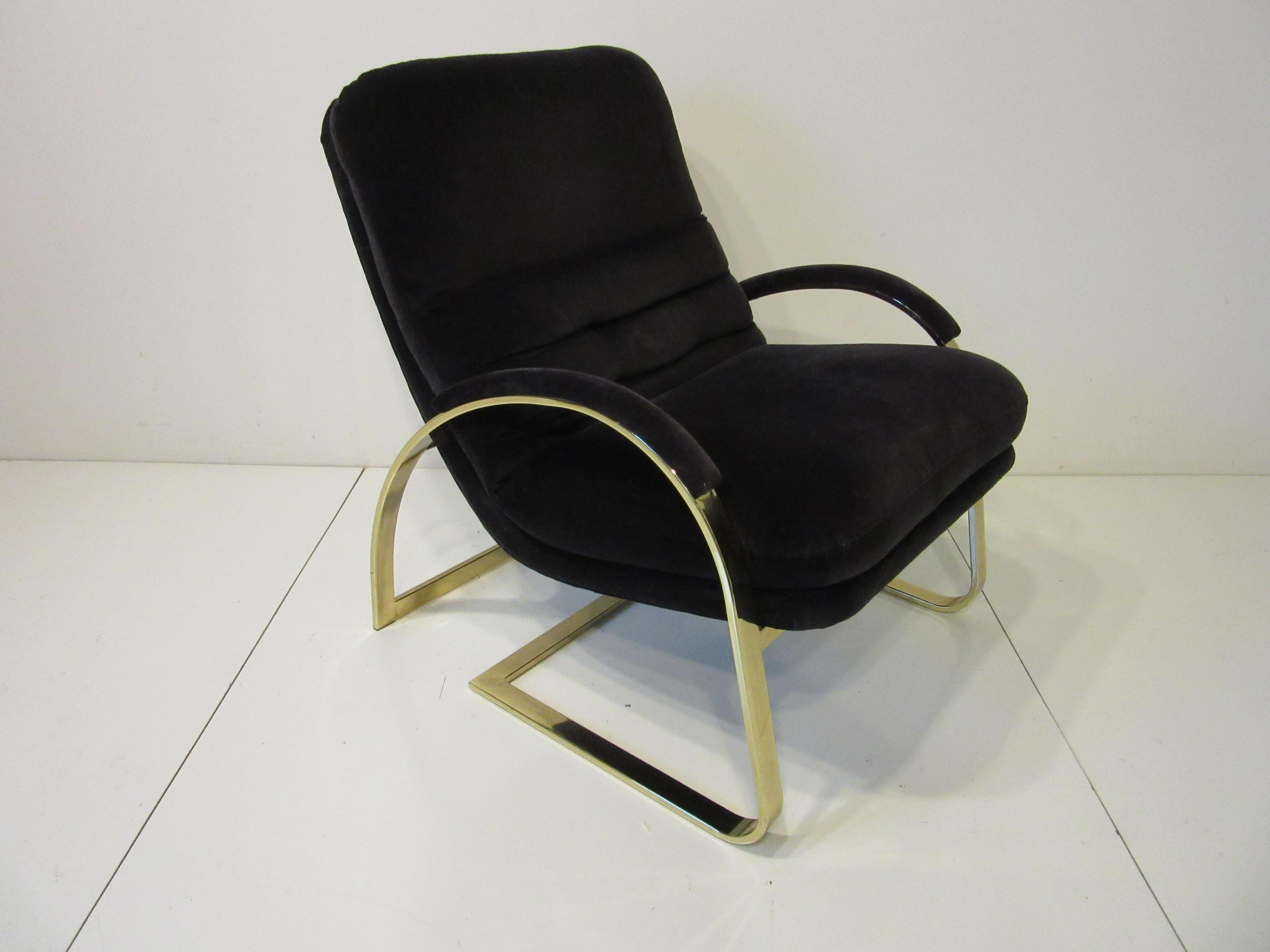 70's Upholstered Brass Lounge Chair in the Style of Pace  3