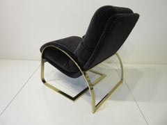 70's Upholstered Brass Lounge Chair in the Style of Pace