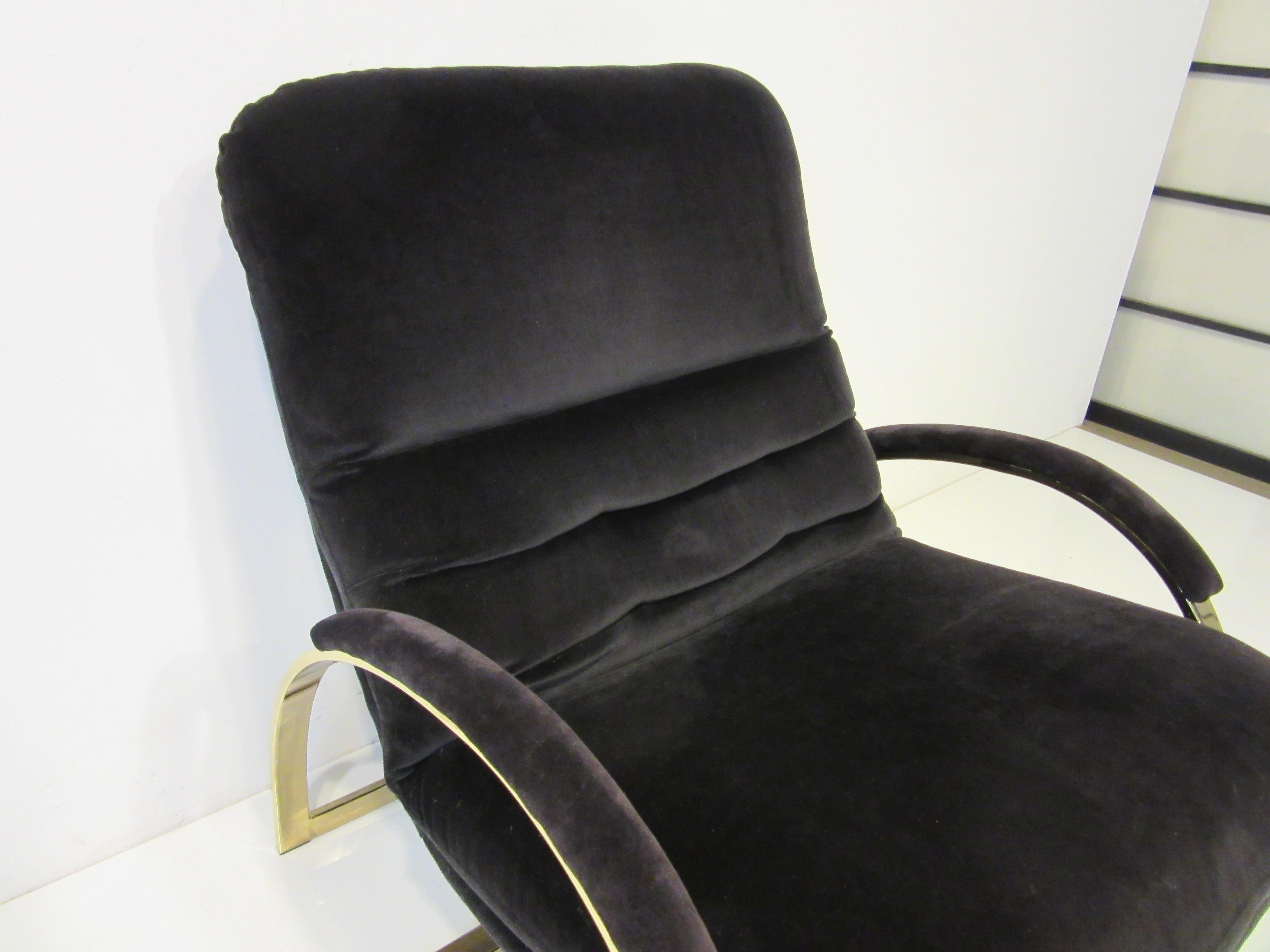 Upholstery 70's Upholstered Brass Lounge Chair in the Style of Pace 