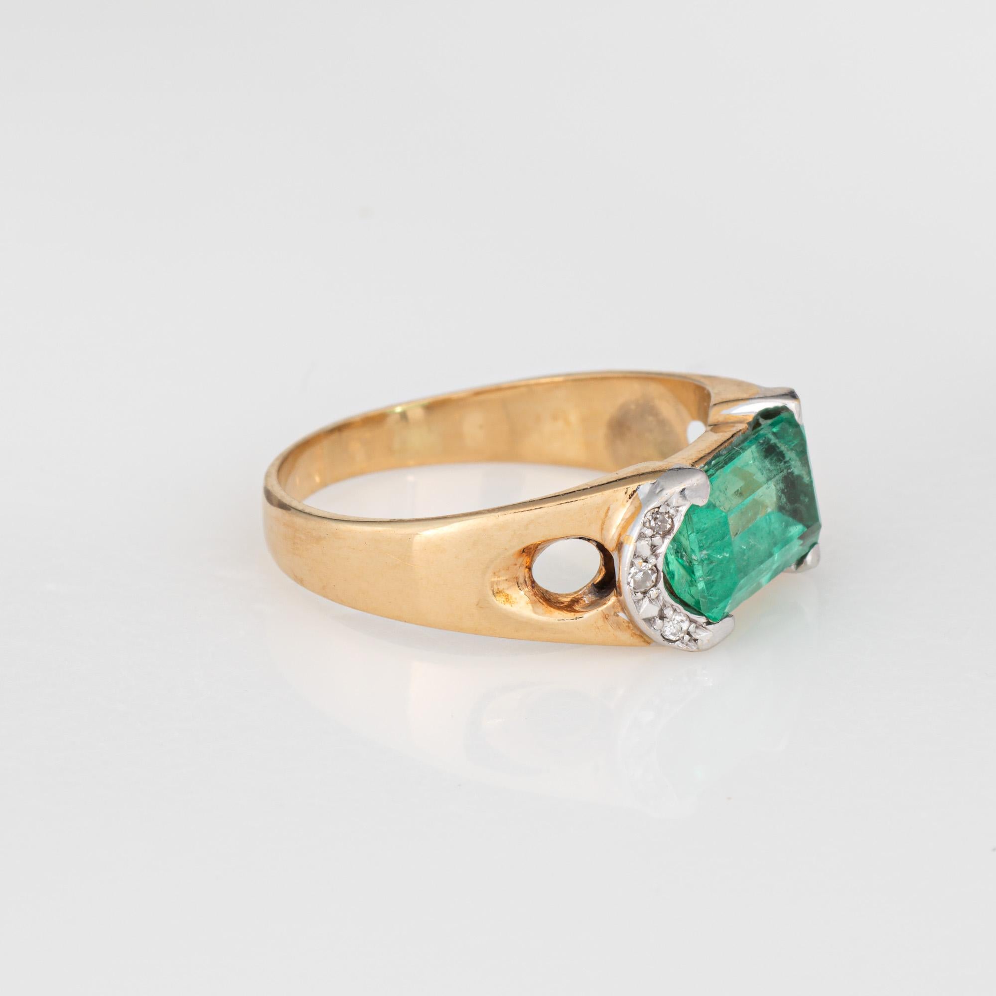 70s Vintage 1.75ct Esmeralda Diamante Anillo Sz 7 Banda 18k Oro Amarillo Joyería Fina Moderno