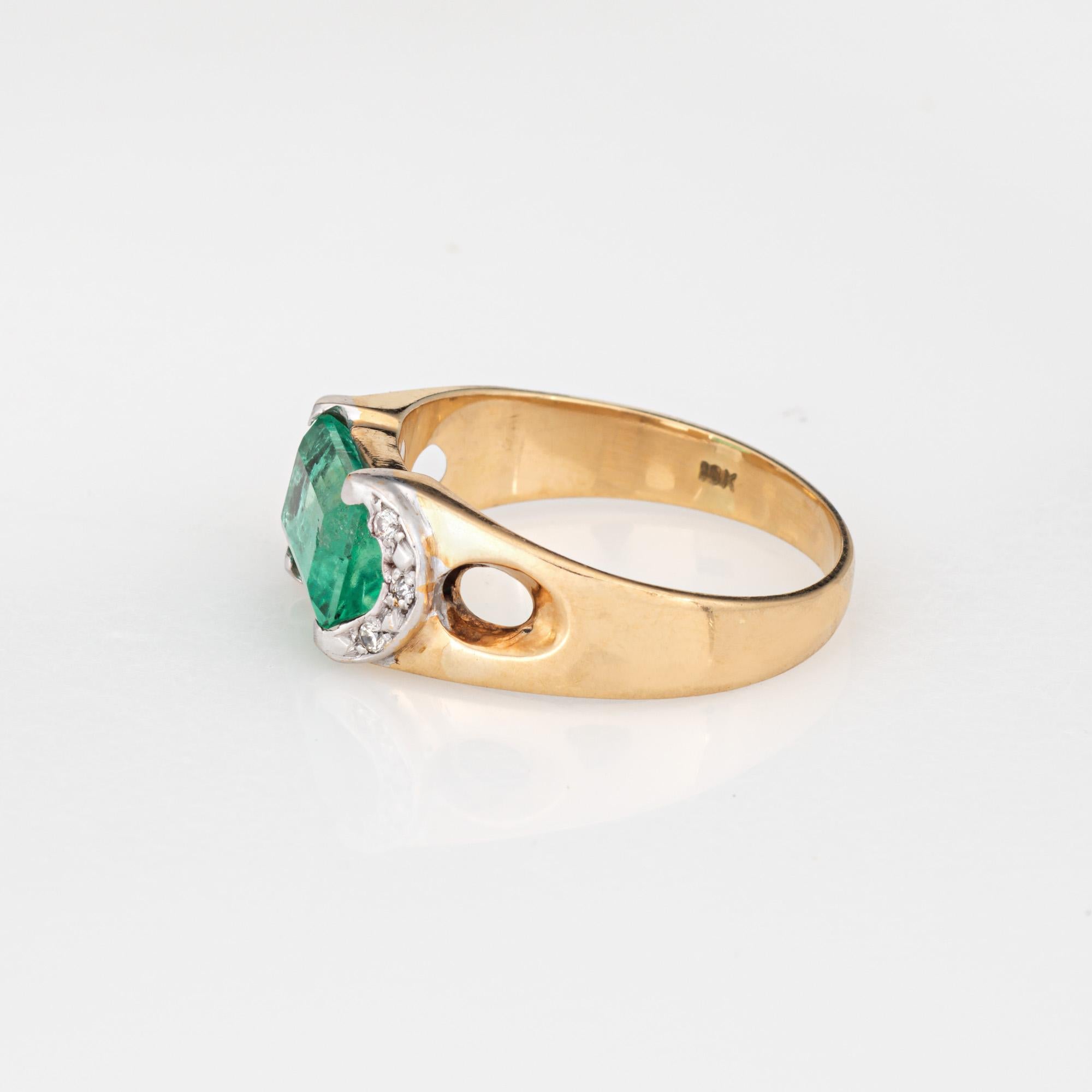 70s Vintage 1.75ct Esmeralda Diamante Anillo Sz 7 Banda 18k Oro Amarillo Joyería Fina Corte esmeralda