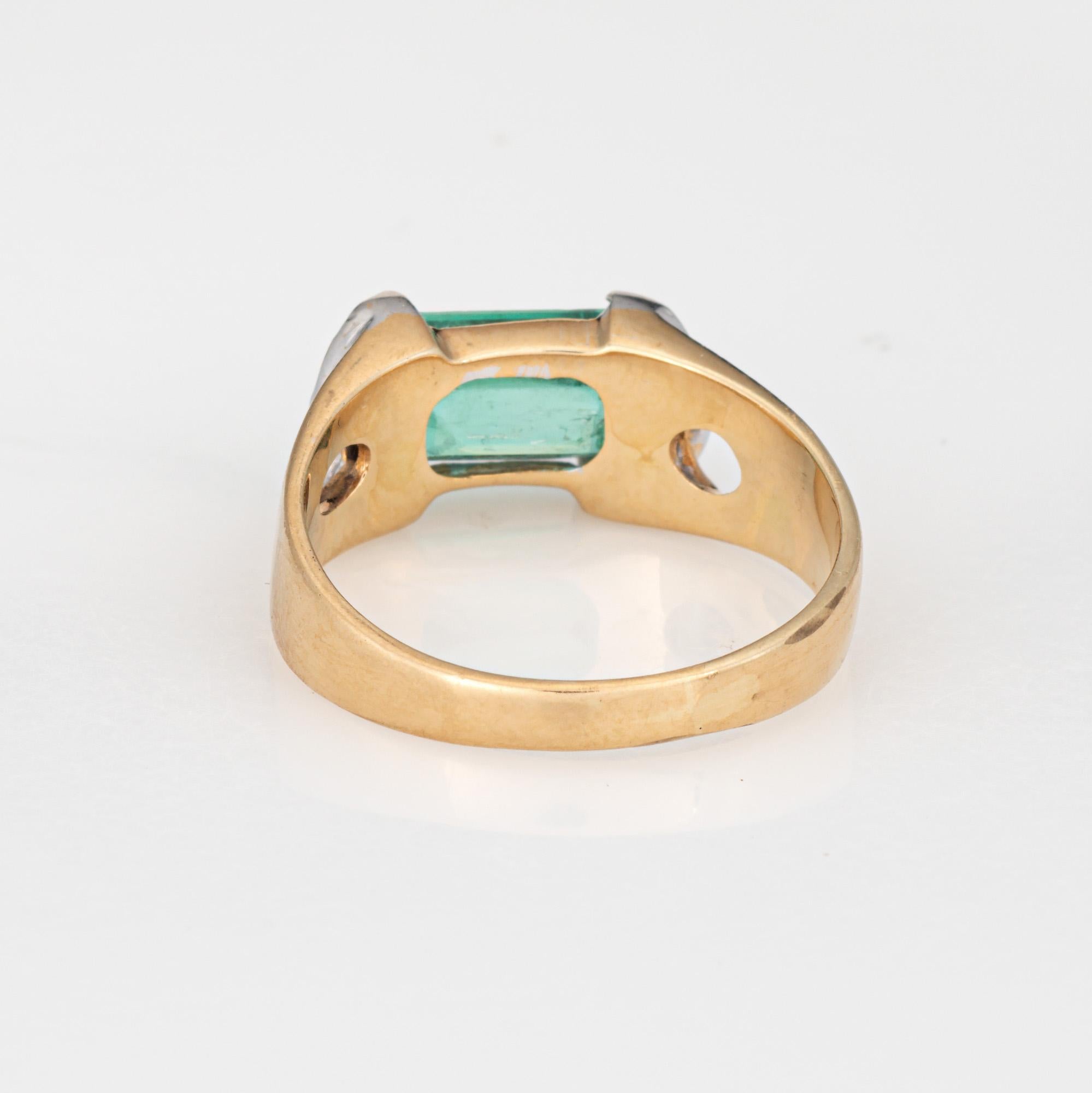 70s Vintage 1.75ct Esmeralda Diamante Anillo Sz 7 Banda 18k Oro Amarillo Joyería Fina en Bueno Estado en Torrance, CA