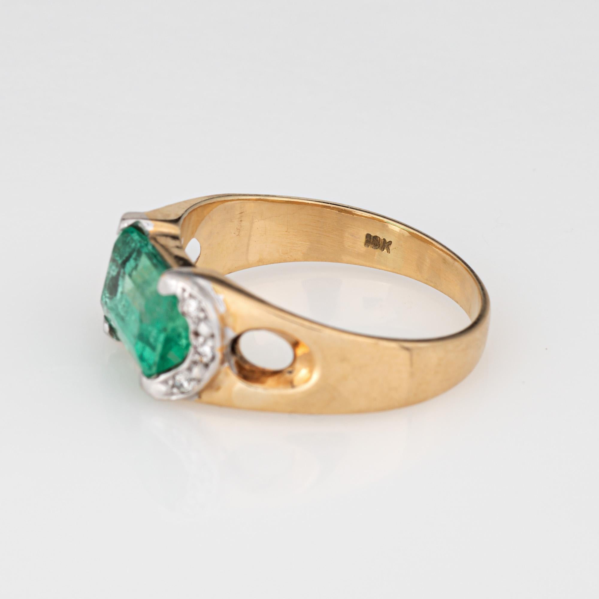 70s Vintage 1.75ct Esmeralda Diamante Anillo Sz 7 Banda 18k Oro Amarillo Joyería Fina 1