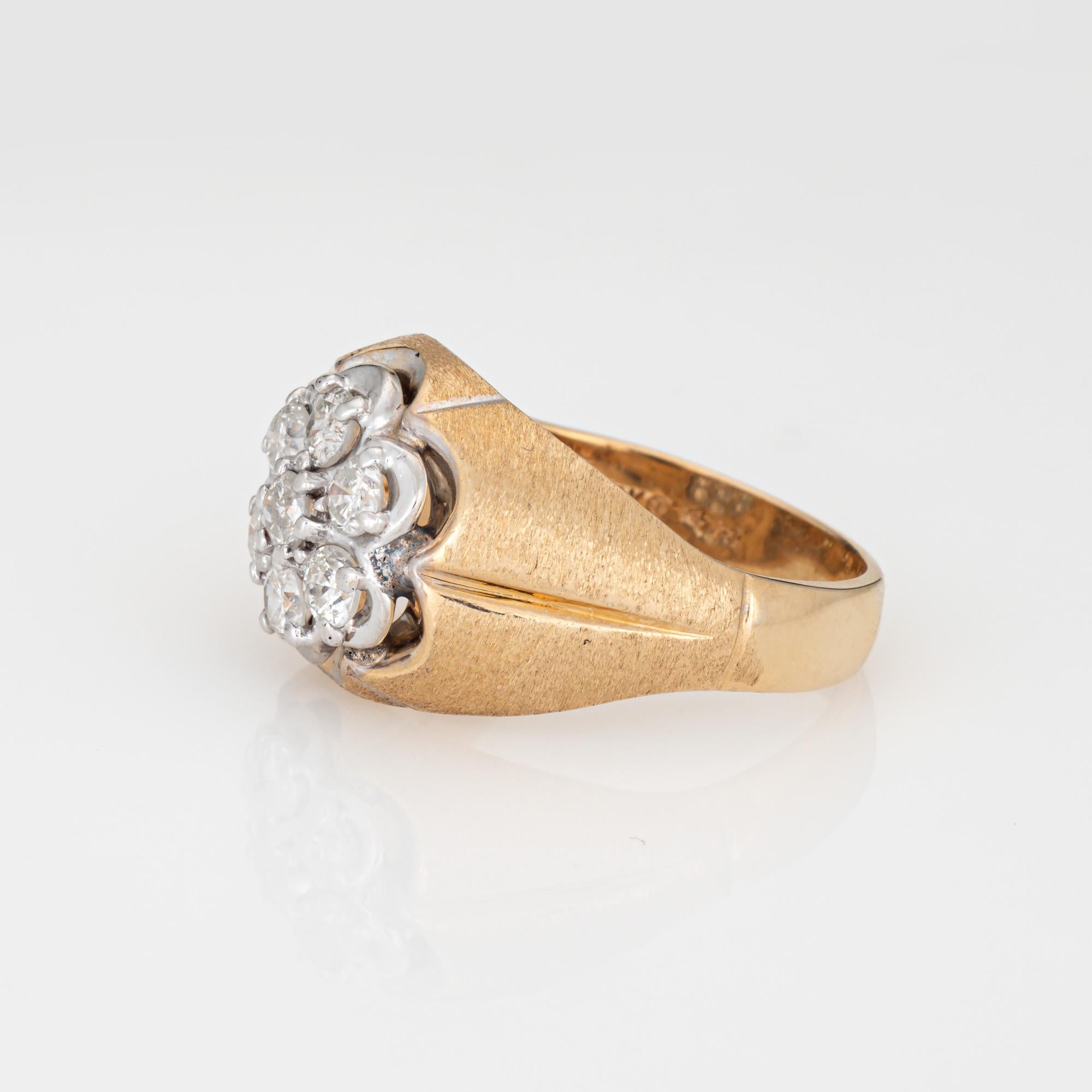 70er Jahre Vintage 1ct Diamant-Cluster-Ring Gr. 10 Herrenband Nachlass-Schmuck (Rundschliff) im Angebot