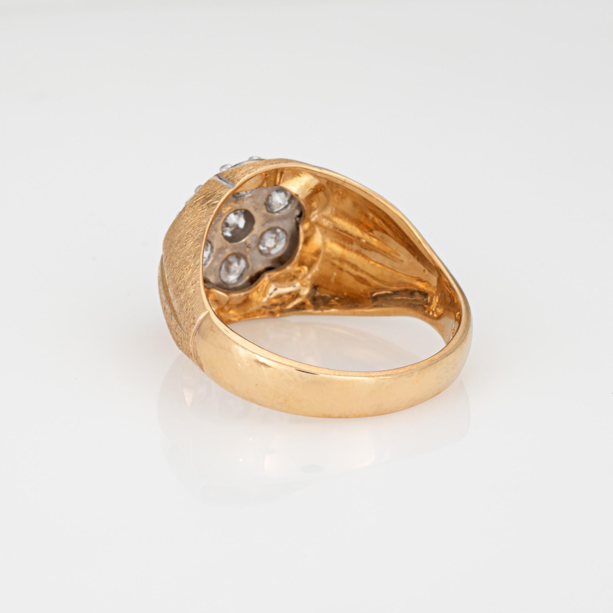 70er Jahre Vintage 1ct Diamant-Cluster-Ring Gr. 10 Herrenband Nachlass-Schmuck im Zustand „Gut“ im Angebot in Torrance, CA