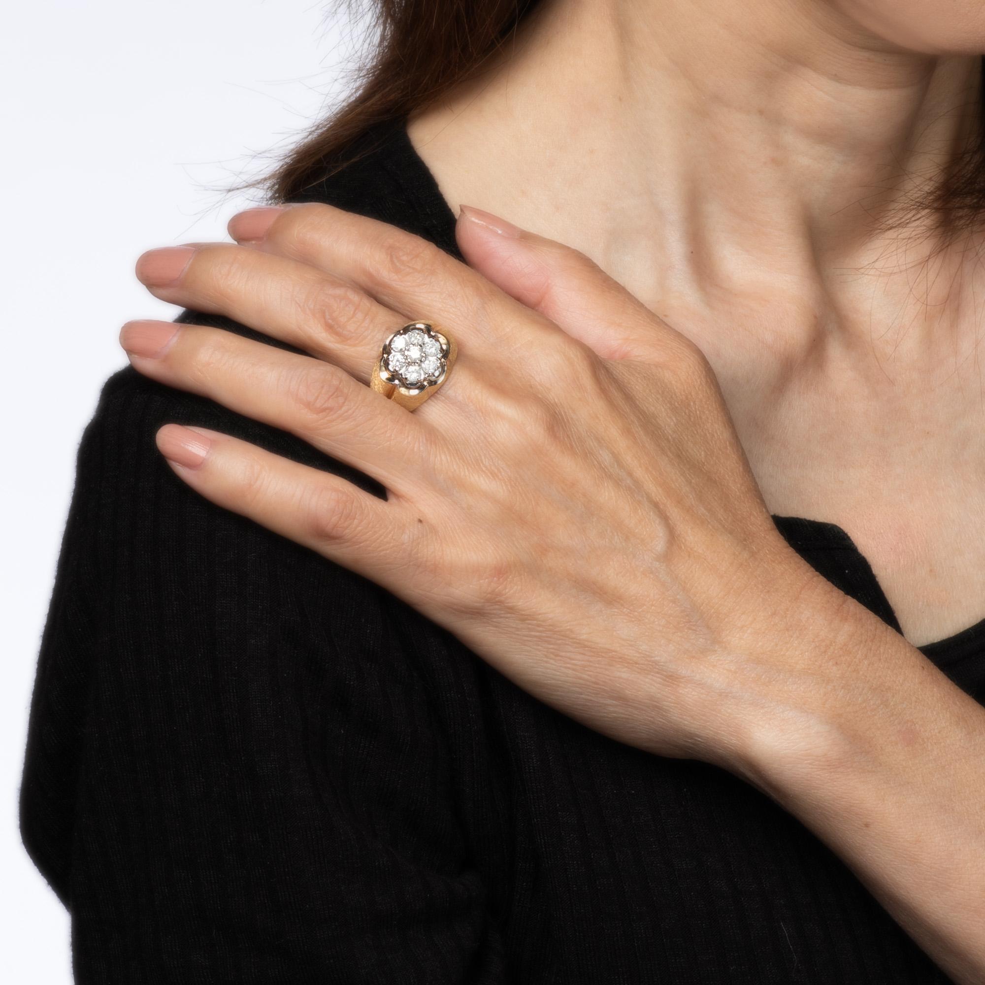 70er Jahre Vintage 1ct Diamant-Cluster-Ring Gr. 10 Herrenband Nachlass-Schmuck Damen im Angebot