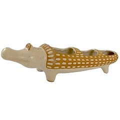 70s Vintage 20” David Stewart Lion Alligator Valley Stoneware Crocodile Planter