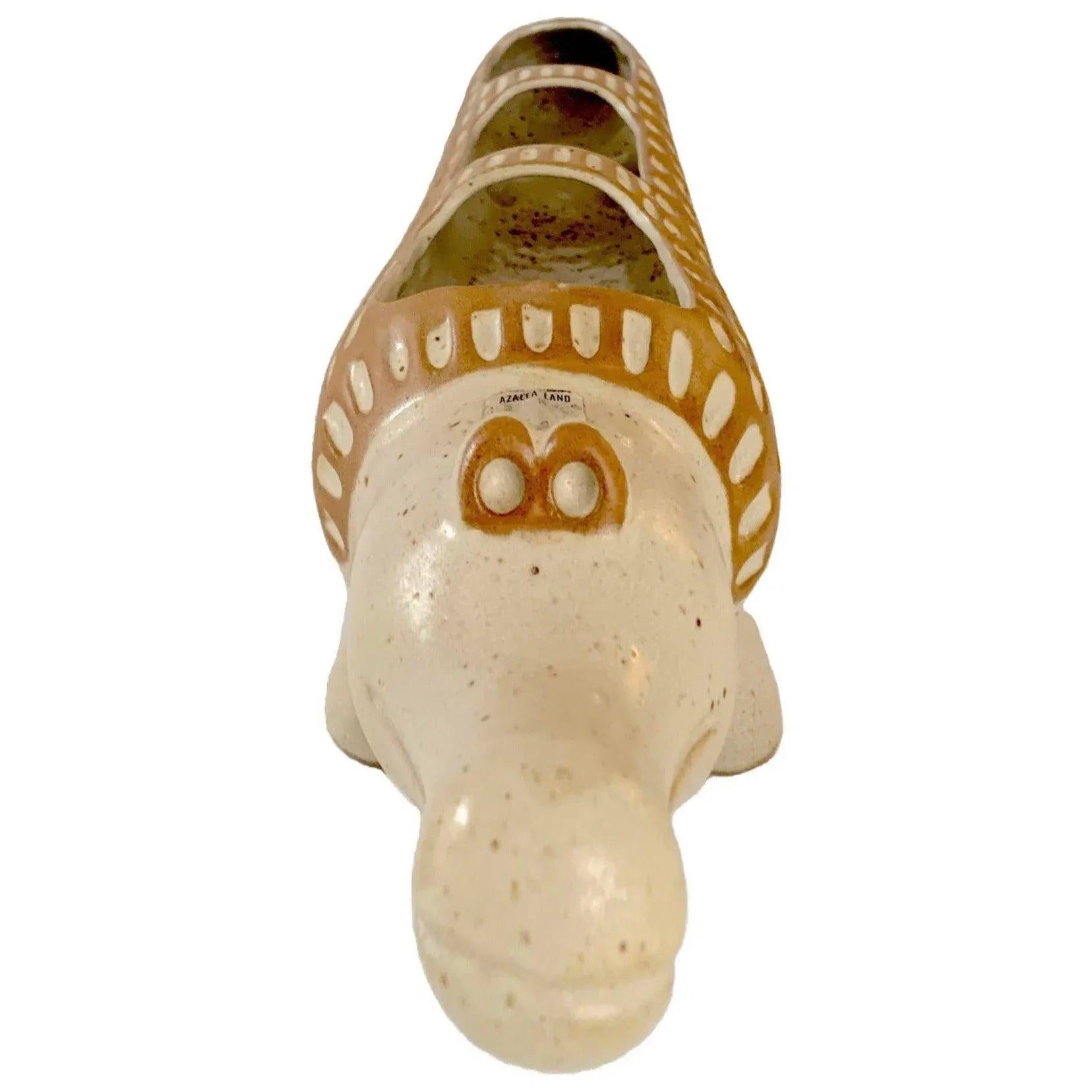 American 70s Vintage 20” David Stewart Lion Alligator Valley Stoneware Crocodile Planter For Sale