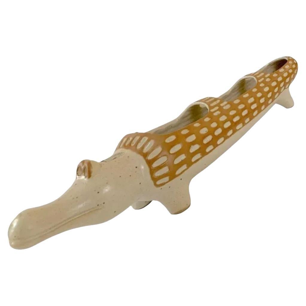 70s Vintage 20” David Stewart Lion Alligator Valley Stoneware Crocodile Planter For Sale