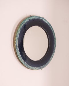 1970s Vintage Blue Ceramic Wall Mirror Danish Design