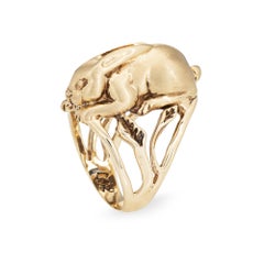 70s Vintage Bunny Rabbit Ring 10k Yellow Gold Heavy 16.2gm Animal Jewelry