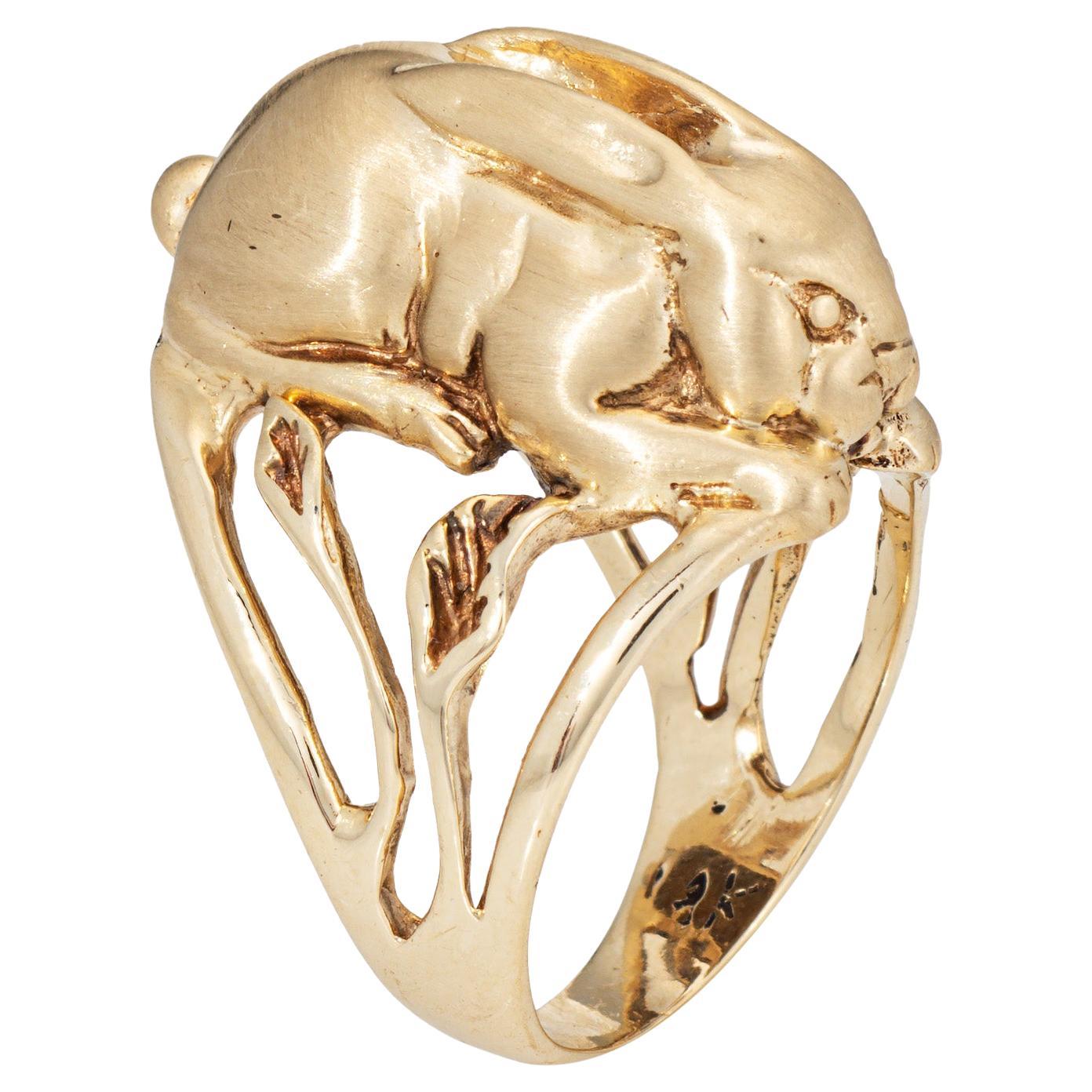 70s Vintage Bunny Rabbit Ring 10k Yellow Gold Heavy 16.2gm Animal ...