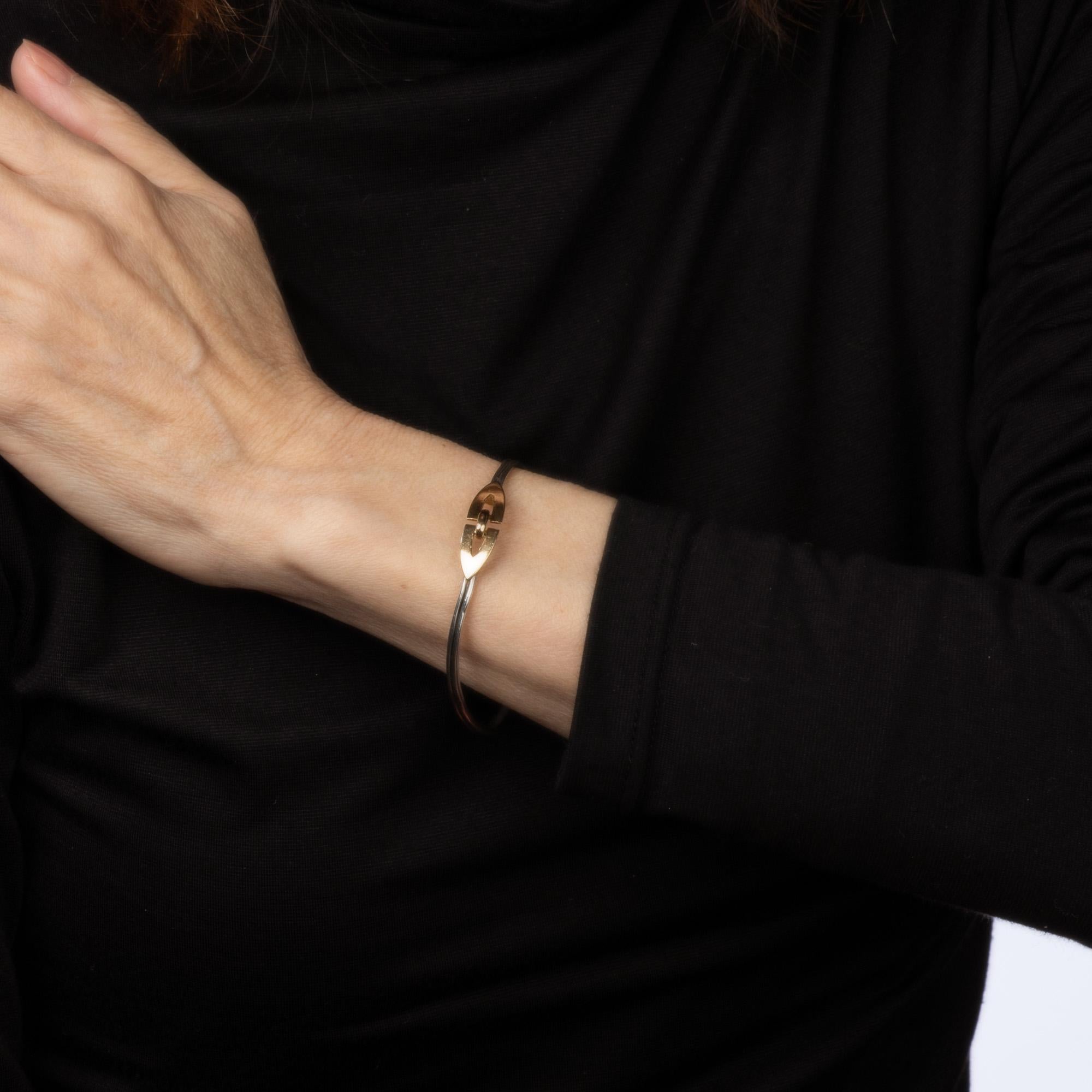 Modern 70s Vintage Cartier Bangle Bracelet Sterling Silver 18k Yellow Gold France For Sale